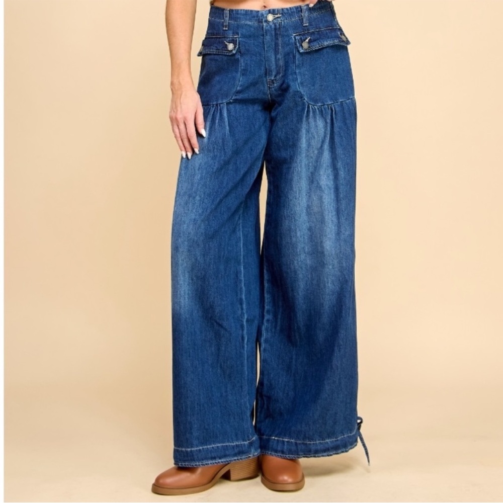 🫶🏻Veveret Wide Leg Jeans NWT size Small ankle dark wash cinch baggy